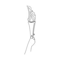 mão segurando a tocha desenhada por uma linha. símbolo da chama olímpica e esportes. esboço. ilustração vetorial em estilo gráfico. vetor