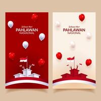 hari Pahlawan nasional ou Indonésia nacional Heróis dia vertical social meios de comunicação bandeira vetor