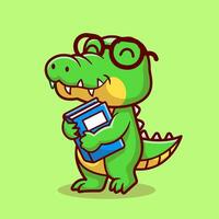 fofa crocodilo segurando livro escola desenho animado vetor
