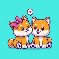 fofa casal Shiba inu cachorro sentado desenho animado vetor