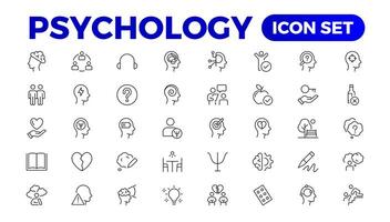 psicologia e mental linha ícones coleção. grande ui ícone conjunto dentro uma plano Projeto. fino esboço ícones pacote. vetor