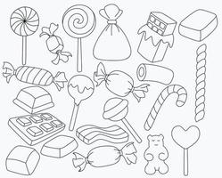 enorme conjunto de desenhos animados doodle forma doces e guloseimas. vetor