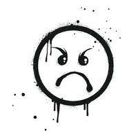 irritado face emoji personagem. spray pintado grafite raiva face dentro Preto sobre branco. isolado em branco fundo vetor
