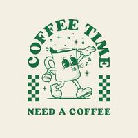groovy desenho animado café Tempo personagem vintage estilo vetor