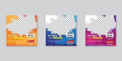 social media design post travel, template para social media post, template design para anúncios de viagens. vetor