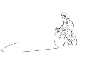 jovem pessoa bicicleta atividade corrida lado de fora seguro encosto de cabeça estilo de vida linha arte vetor