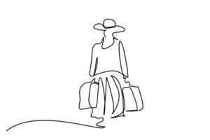 jovem mulher período de férias verão estação latim chapéu linha arte vetor
