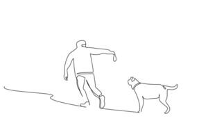 humano homem cachorro amigo jogando lado de fora juntos estilo de vida estilo de vida 1 linha arte Projeto vetor