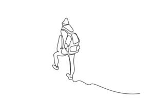 humano pessoa mochila montanha pico caminhada natureza escalar estilo de vida ativo linha arte vetor