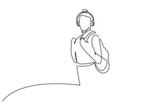 jovem menina mulher fones de ouvido mochila feliz posando linha arte vetor
