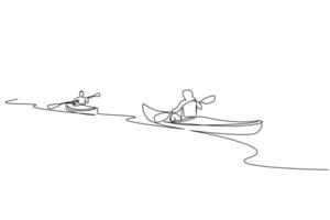 pessoas juntos canoa barco caiaque água esporte ao ar livre atividade estilo de vida linha arte vetor