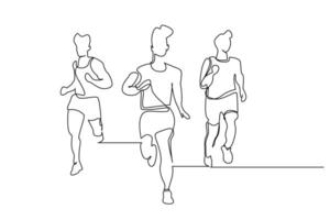 pessoas atletas maratona grupo corrida juntos linha arte vetor