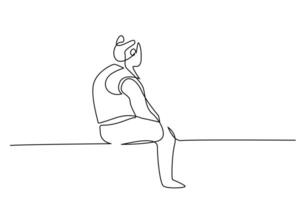 obeso excesso de peso triste pensativo mulher sentado linha arte vetor