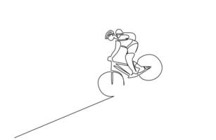 jovem Garoto equitação uma bicicleta atividade encosto de cabeça linha arte vetor