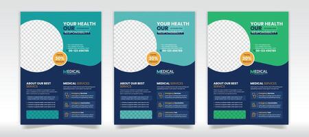 cuidados de saúde hospital médico folheto Projeto com 3 cor modelo vetor