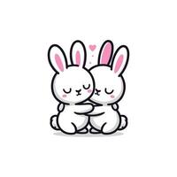 adorável coelhos abraçando coelhos desenho animado ilustração vetor