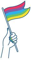 mão segurando arco Iris bandeira orgulho adesivo ícone vetor