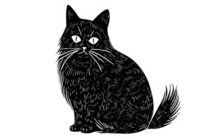 Preto gato mão desenhado tinta esboço. gravado forrado estilo ilustração. vetor