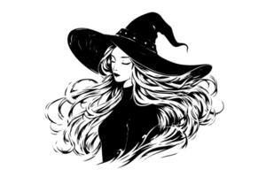 bruxa dia das Bruxas mulher mão desenhado tinta esboço. gravação estilo ilustração vetor