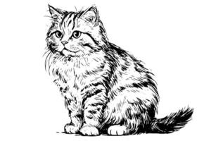 fofa gato mão desenhado tinta esboço gravação vintage estilo. ilustração. vetor