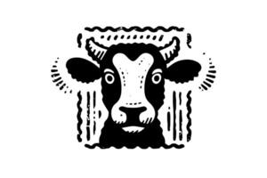 Preto vaca cabeça logótipo para carne indústria ou agricultores mercado mão desenhado carimbo efeito ilustração. vetor