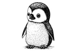 gravado esboço do uma fofa bebê pinguim animal ilustração do antártico animais selvagens. vetor