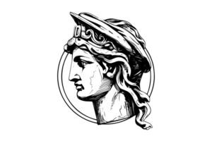 Hermes cabeça mão desenhado tinta esboço. gravado estilo ilustração. vetor