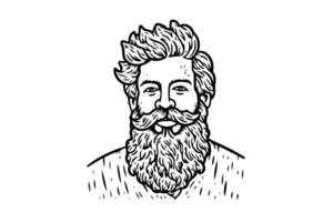 vintage hipster retrato desenhado à mão ilustração do uma barbudo cara. vetor