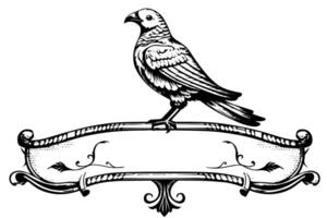 vintage desenhado à mão quadro-negro bandeira com pássaro, Antiguidade gravação estilo, retro ilustração. vetor