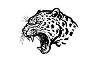 leopardo cabeça logótipo ou mascote mão desenhado tinta esboço. gravação estilo ilustração. vetor