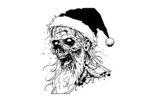 zumbi santa claus cabeça mão desenhado tinta esboço. ilustração dentro gravação estilo. vetor