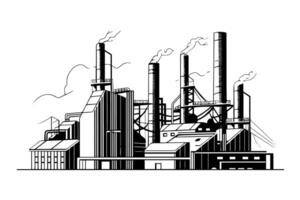 industrial panorama linha gravação estilo mão desenhando tinta esboço. óleo indústria ilustração. vetor