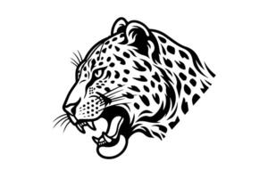 leopardo cabeça logótipo ou mascote mão desenhado tinta esboço. gravação estilo ilustração. vetor