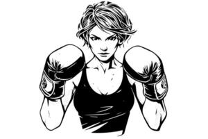 mulher boxer mão desenhado tinta esboço. gravado estilo ilustração. vetor