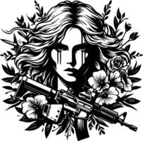 menina com flor e arma de fogo tatuagem ilustração vetor