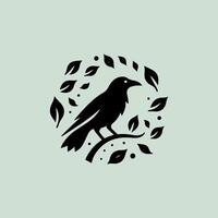 Preto silhueta do uma Raven folhas logotipo modelo vetor