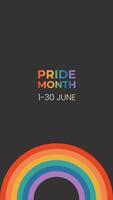 lgbtq orgulho mês vertical bandeira, cartão, poster modelo com arco-íris. gay parada celebração. vetor