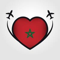 Marrocos viagem coração bandeira com avião ícones vetor