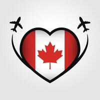 Canadá viagem coração bandeira com avião ícones vetor