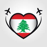 Líbano viagem coração bandeira com avião ícones vetor