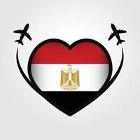 Egito viagem coração bandeira com avião ícones vetor