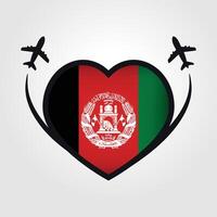 Afeganistão viagem coração bandeira com avião ícones vetor