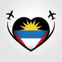 Antígua e barbuda viagem coração bandeira com avião ícones vetor