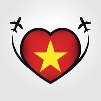 Vietnã viagem coração bandeira com avião ícones vetor