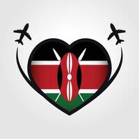 Quênia viagem coração bandeira com avião ícones vetor