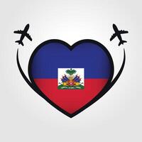 Haiti viagem coração bandeira com avião ícones vetor