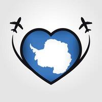 Antártica viagem coração bandeira com avião ícones vetor