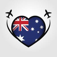 Austrália viagem coração bandeira com avião ícones vetor
