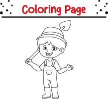 fofa jardineiro Garoto com pá coloração livro página para adultos e crianças vetor