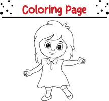 fofa pequeno menina coloração livro página para crianças vetor